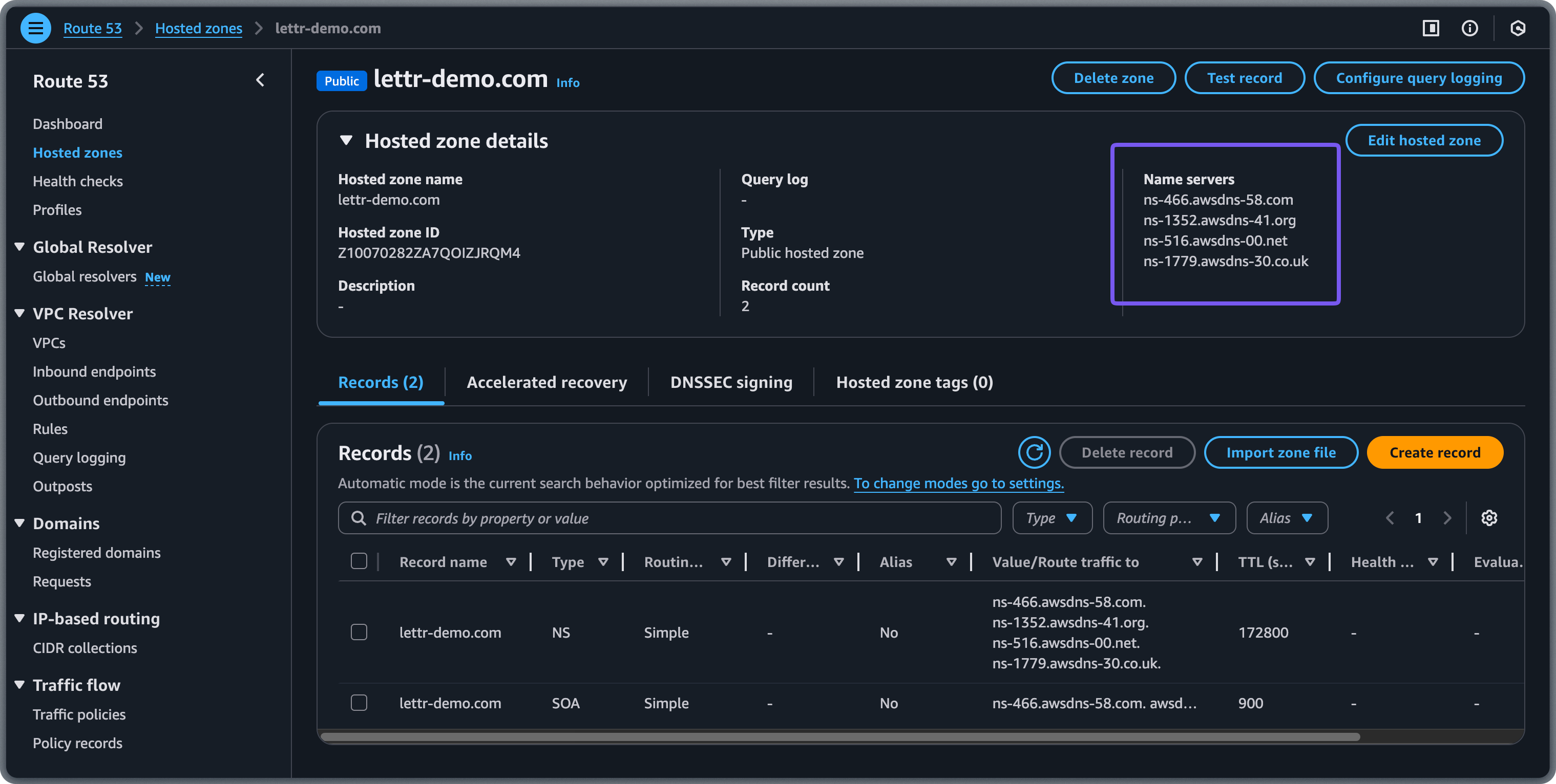 AWS Route 53 nameserver configuration