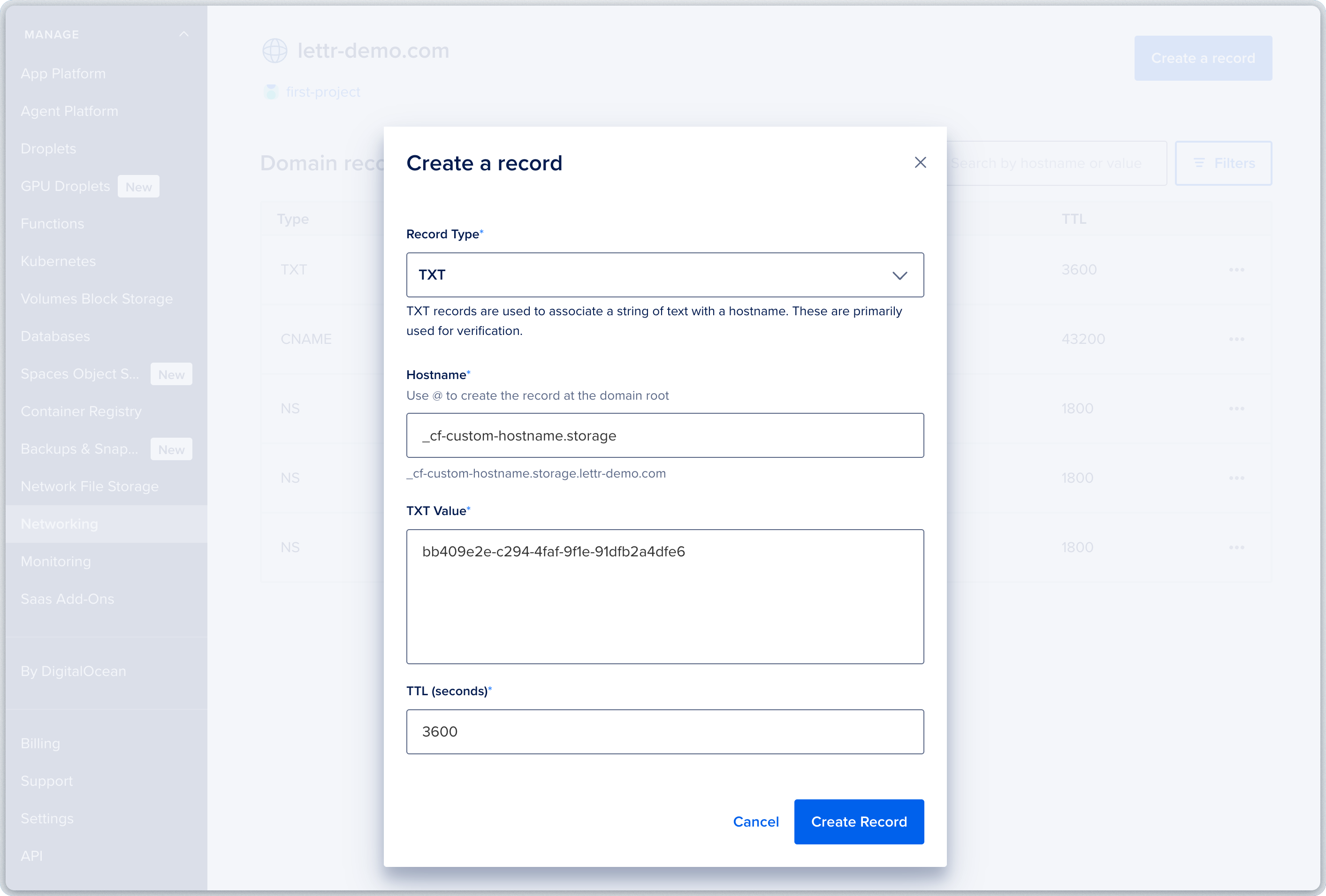 DigitalOcean DNS record form for adding MX records for inbound mail