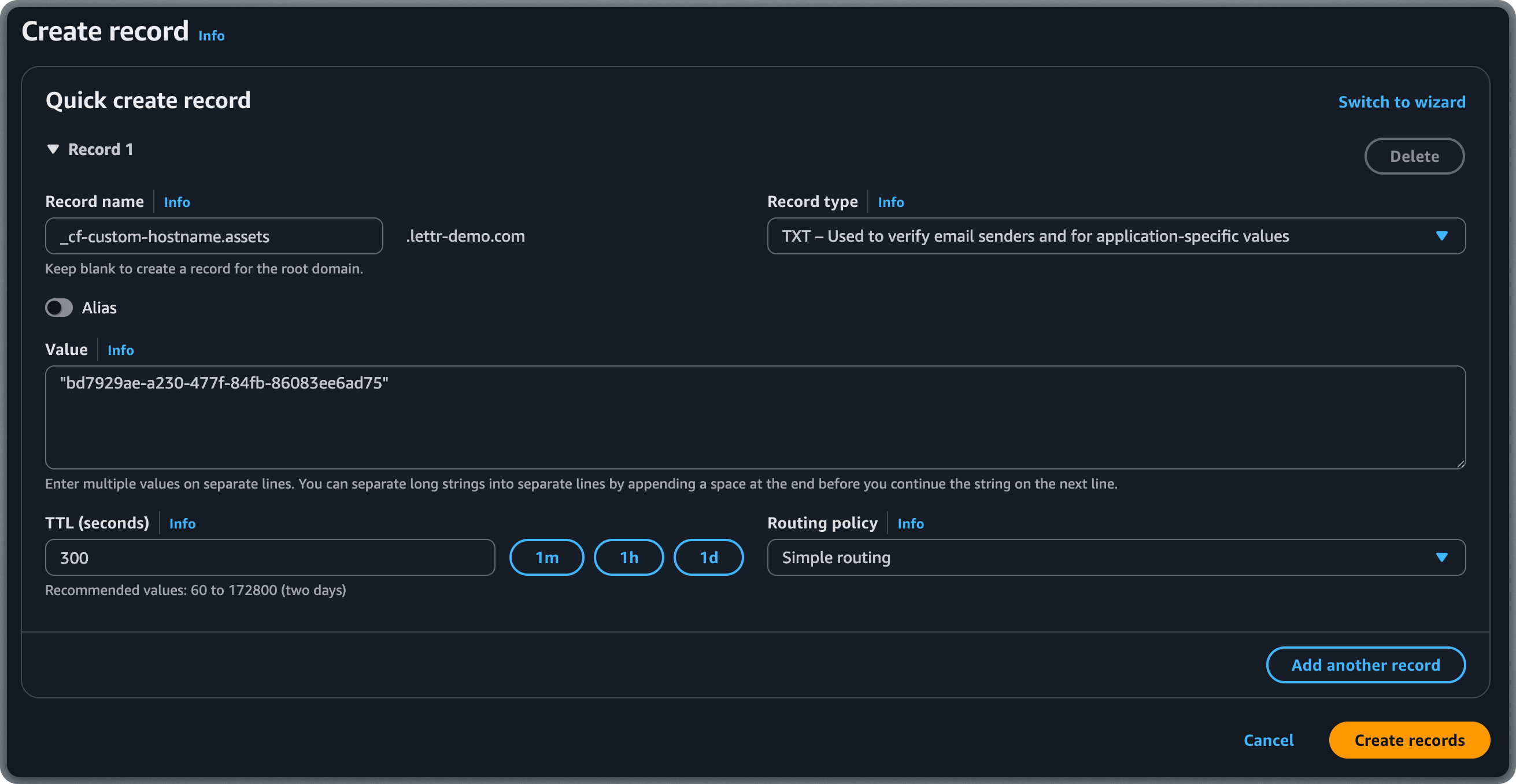 Adding Hostname Pre-validation TXT record in AWS Route 53