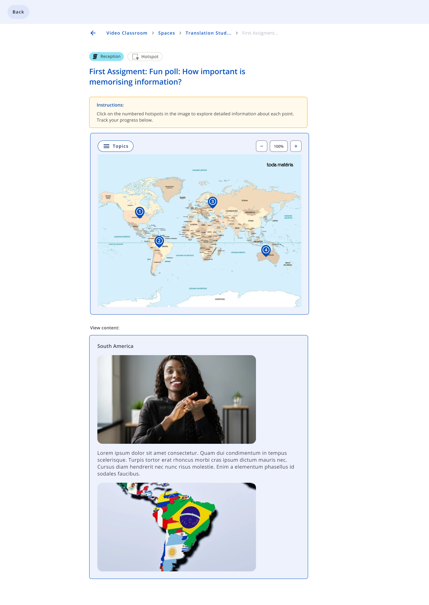 Conteúdo de um ponto apresentado abaixo do mapa na área View content.