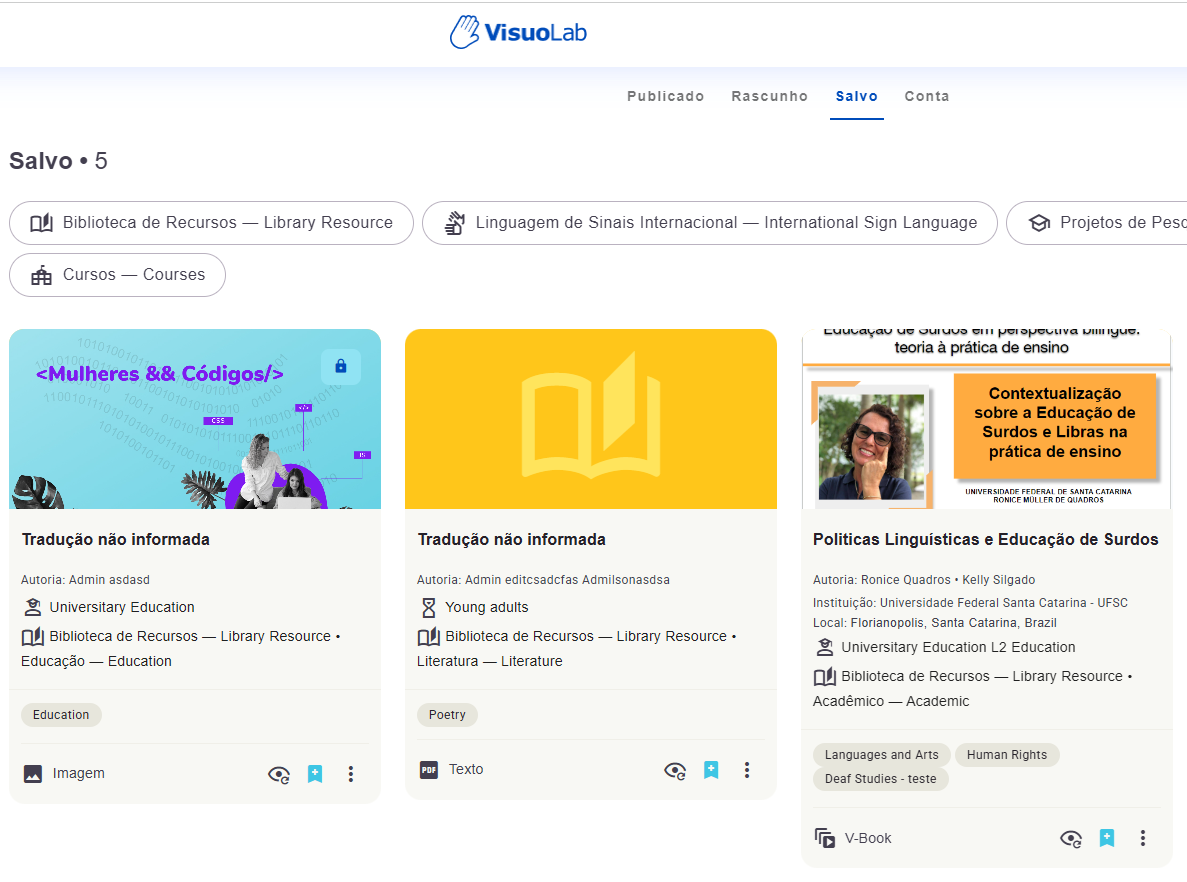Minu ressursid valitud Salvo vahekaardi ja salvestatud materjalidega.