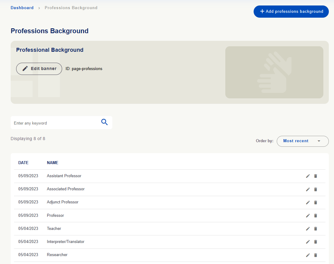 Education or professional background options.