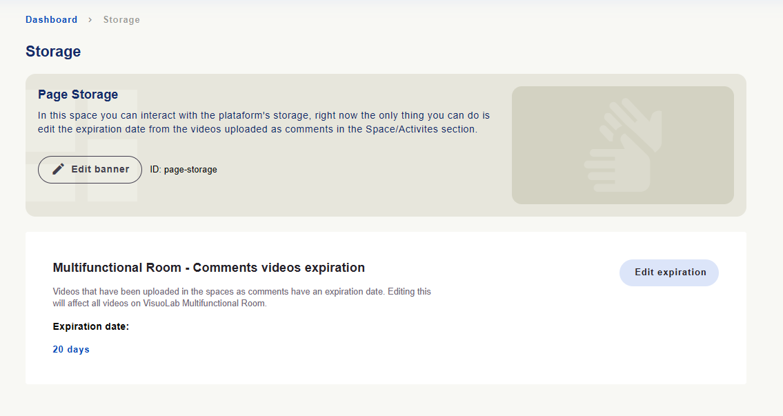 Storage kommentaarivideote aegumisperioodi ja Edit expiration nupuga.