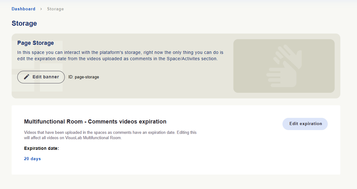 Storage area with comment video expiration period and Edit expiration button.