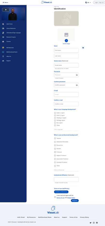 Complete VisuoLab registration form without entered data