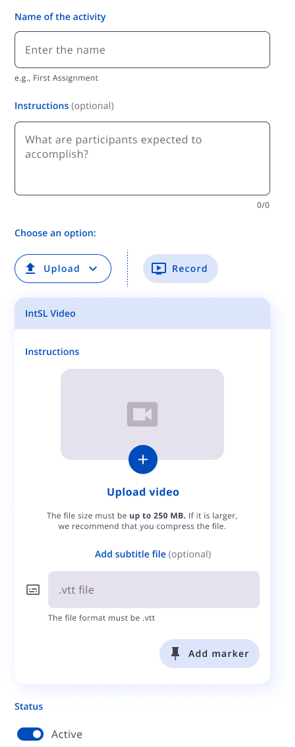Área de vídeo das instruções e controle de status da atividade de resposta curta.