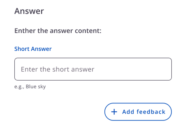 Seção Answer com o campo Short Answer para cadastrar a resposta esperada.