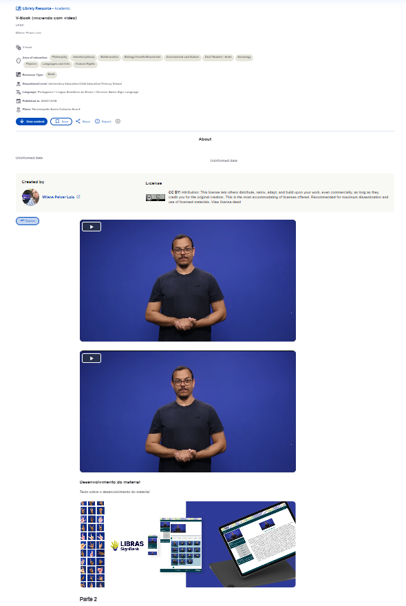 V-Booki näide ressursi teabe, videote, tekstide ja piltidega ühes väljaandes.