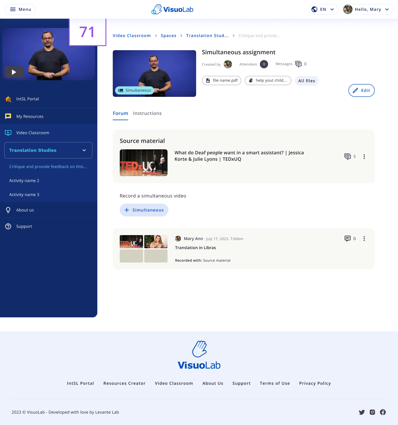 Na atividade, consulte Source material e use + Simultaneous para iniciar sua produção.
