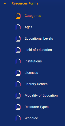 Resources Forms menu with records used in resource forms.