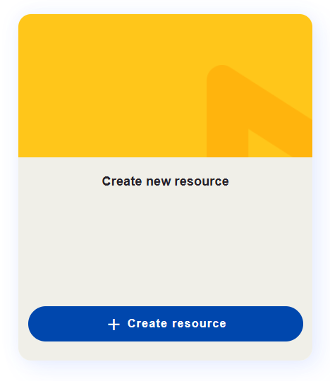 Cartão Create new resource com o botão Create resource para iniciar a criação de um material.