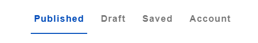 Abas Published, Draft, Saved e Account. Published está selecionada.