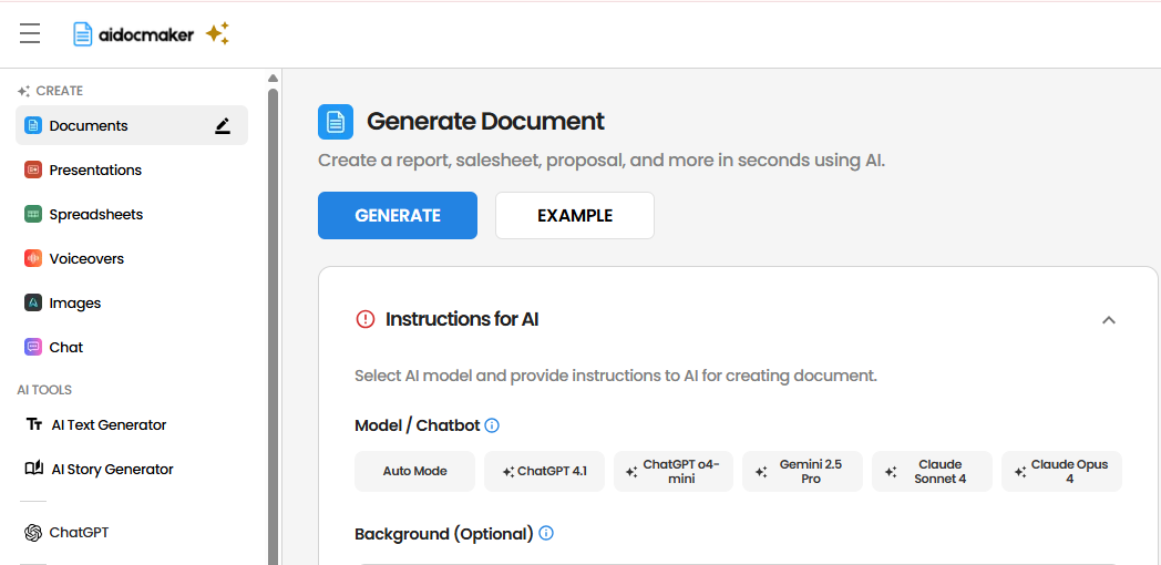 AI Model Selection Interface