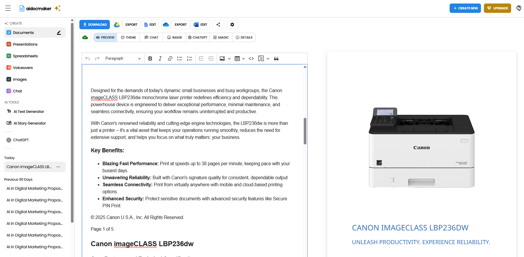 Document Generation Results
