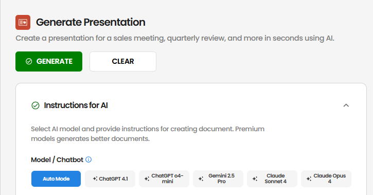 AI Model Selection Interface