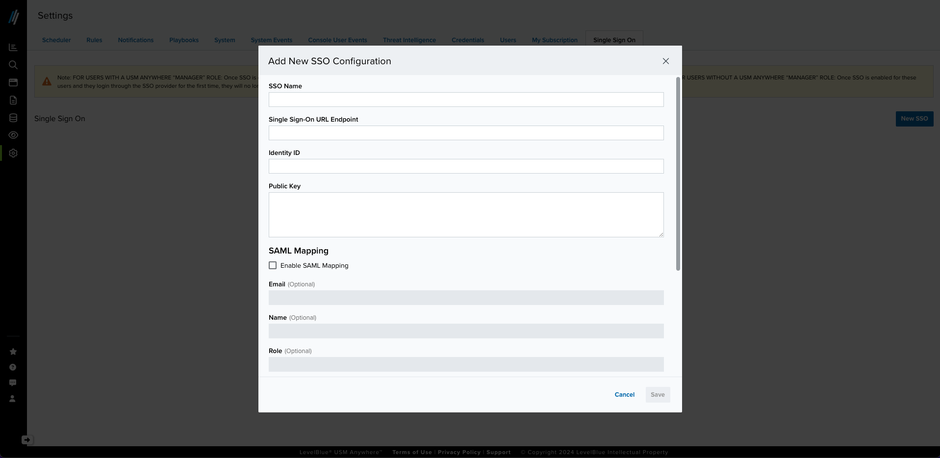 Configuring Single Sign-On - Level Blue
