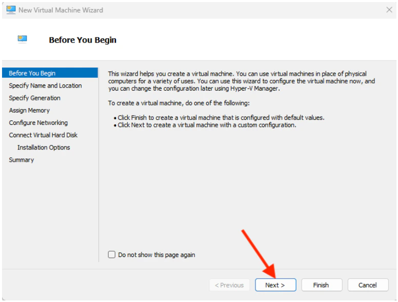 Hyper V New VM Wizard