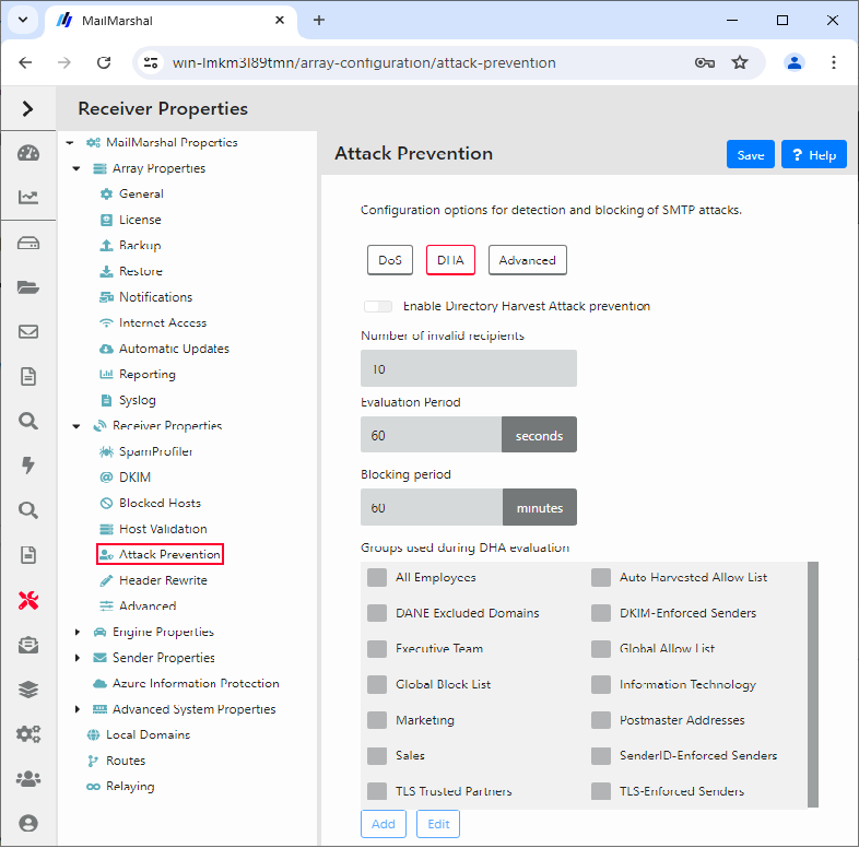 Attack Prevention DHA tab