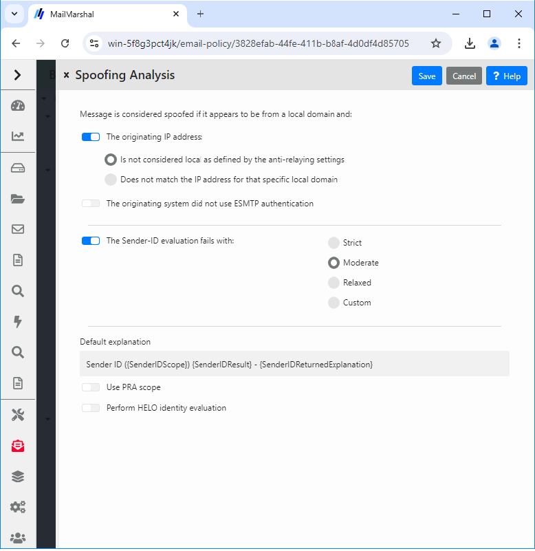 Spoofing Analysis rule condition panel