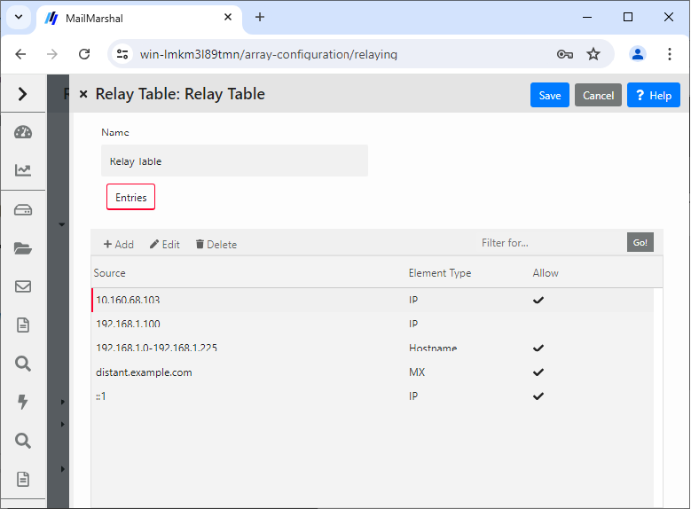 Relay Table entries