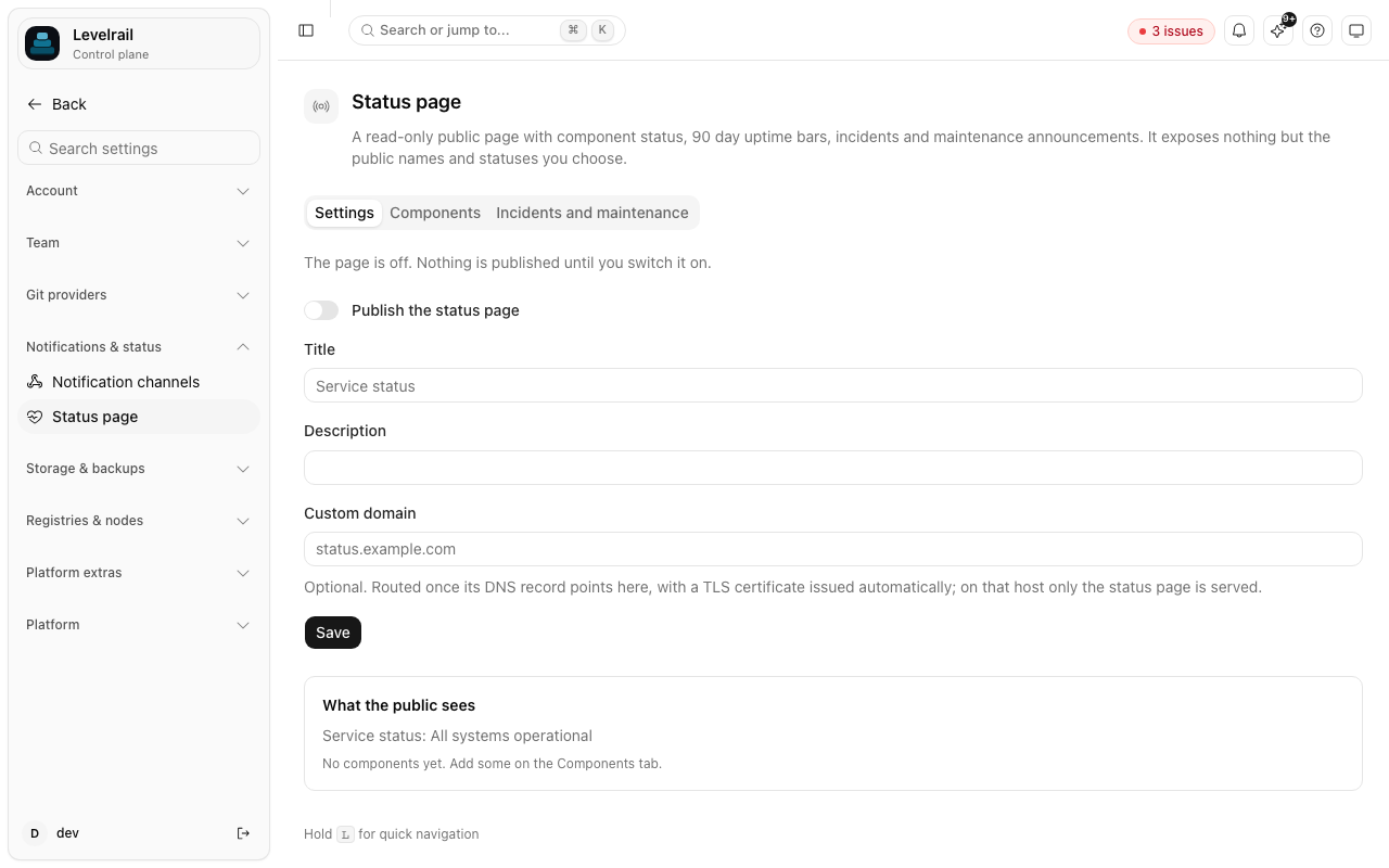 Public status page