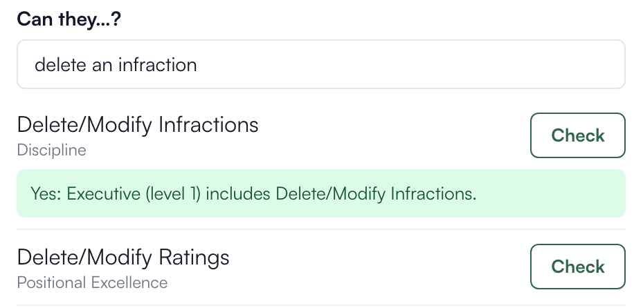 Can they...? answering Yes with the permission level that includes Delete/Modify Infractions