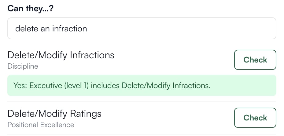 Can they...? answering Yes with the permission level that includes Delete/Modify Infractions