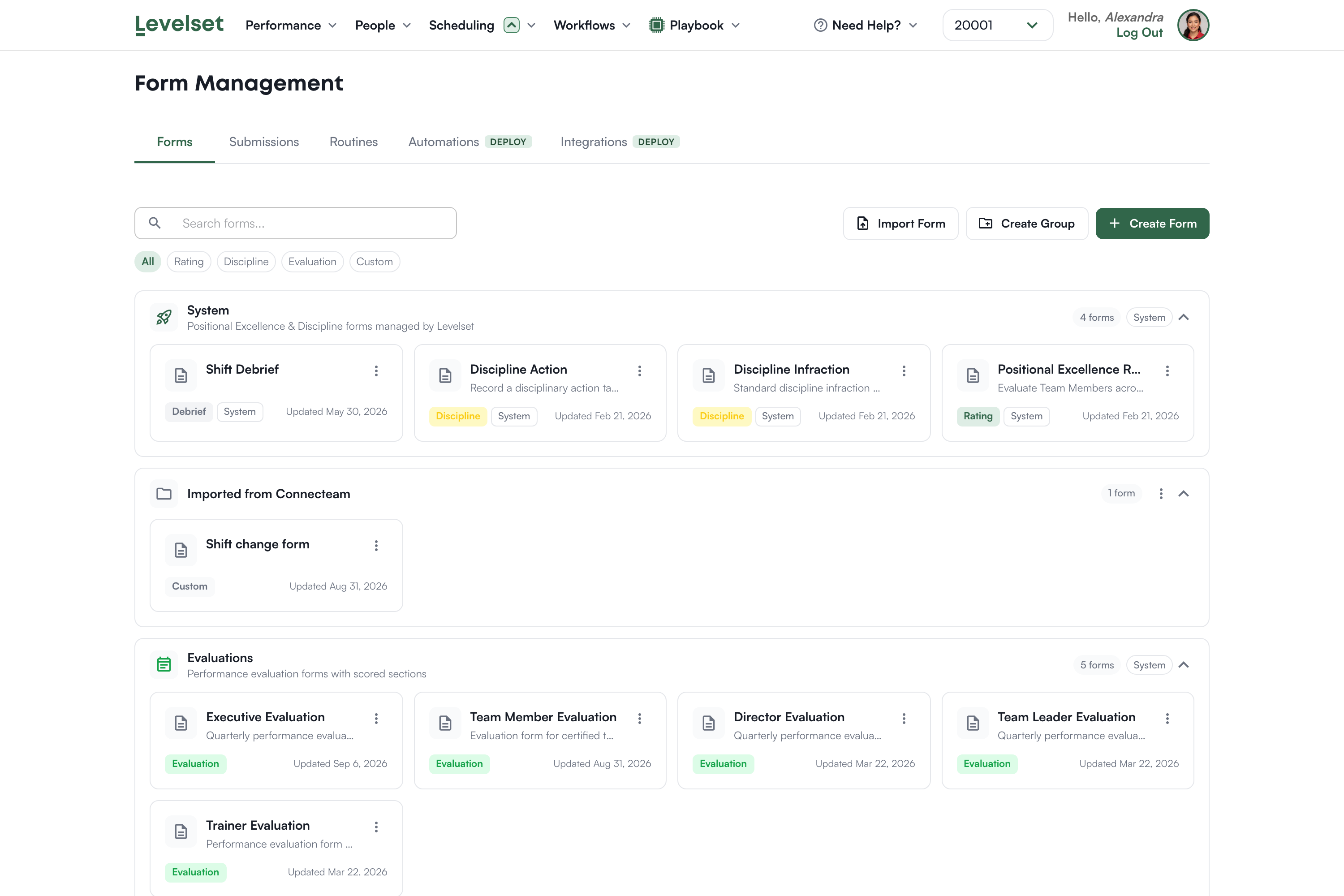 The Form Management page listing forms