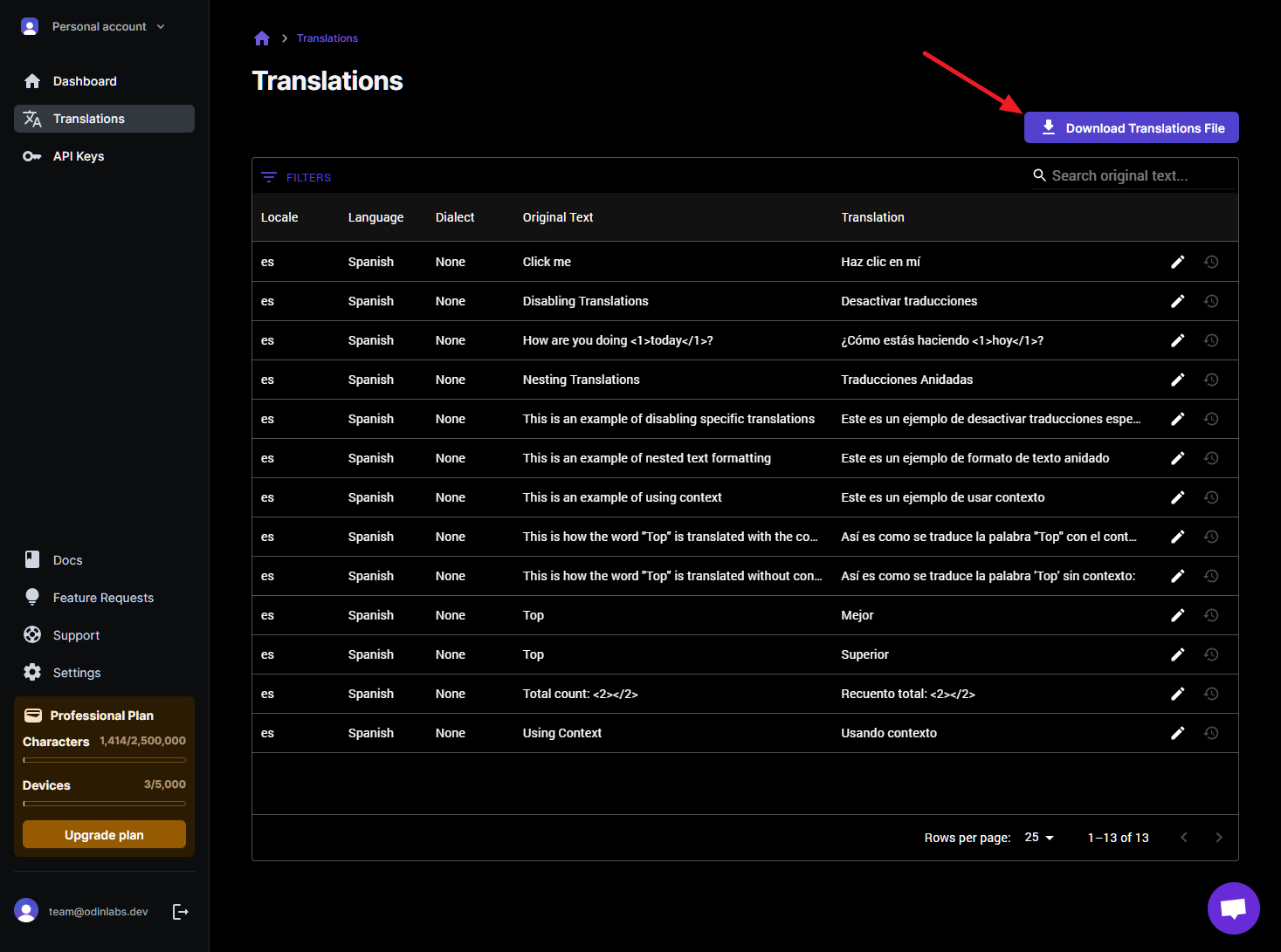 Translations Dashboard