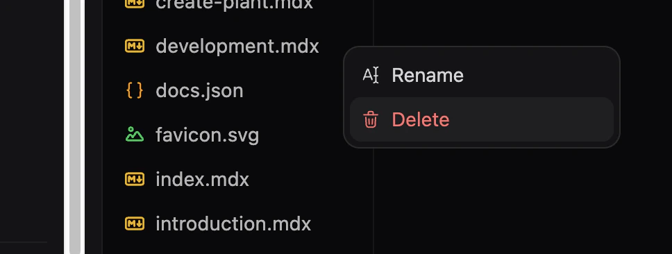 Delete page in the visual editor in dark mode.