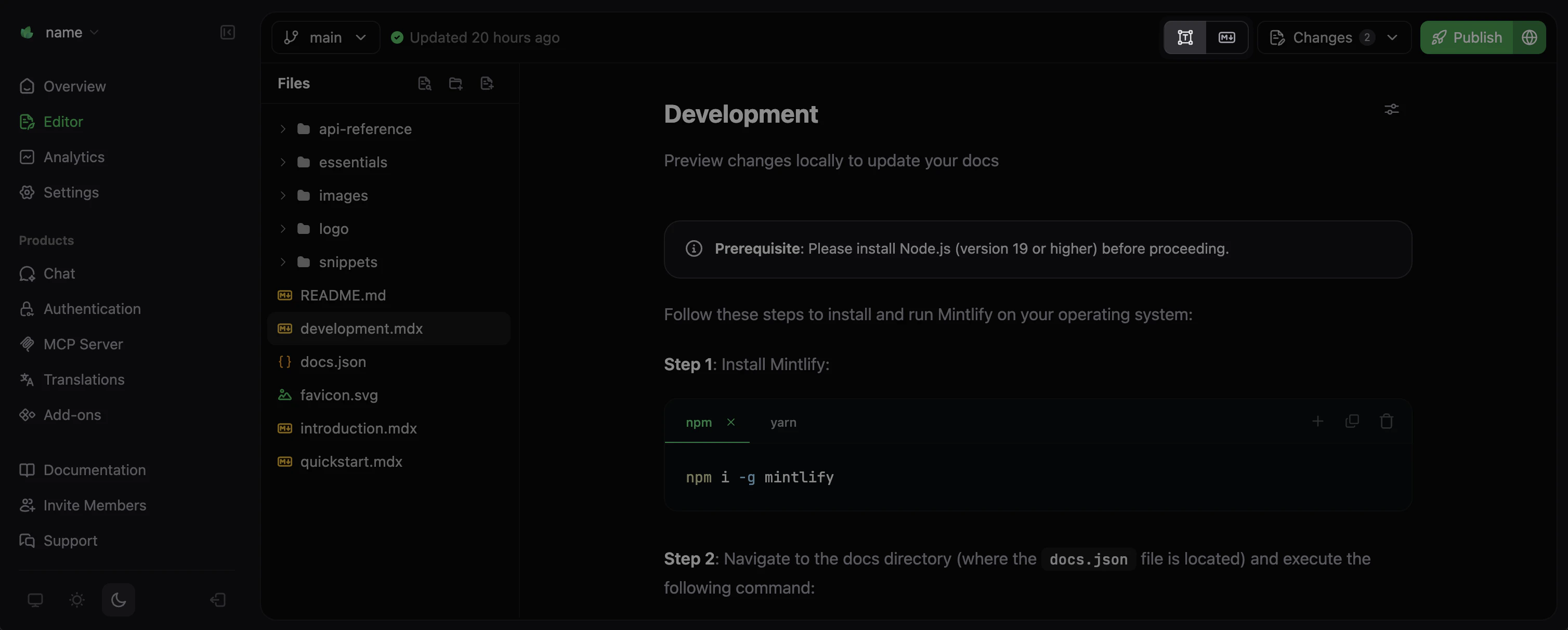 Mode toggle icons highlighted in the visual editor.