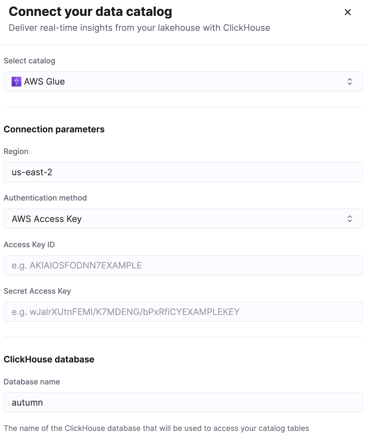 Selecting Data Lake Catalog then AWS Glue as the source type
