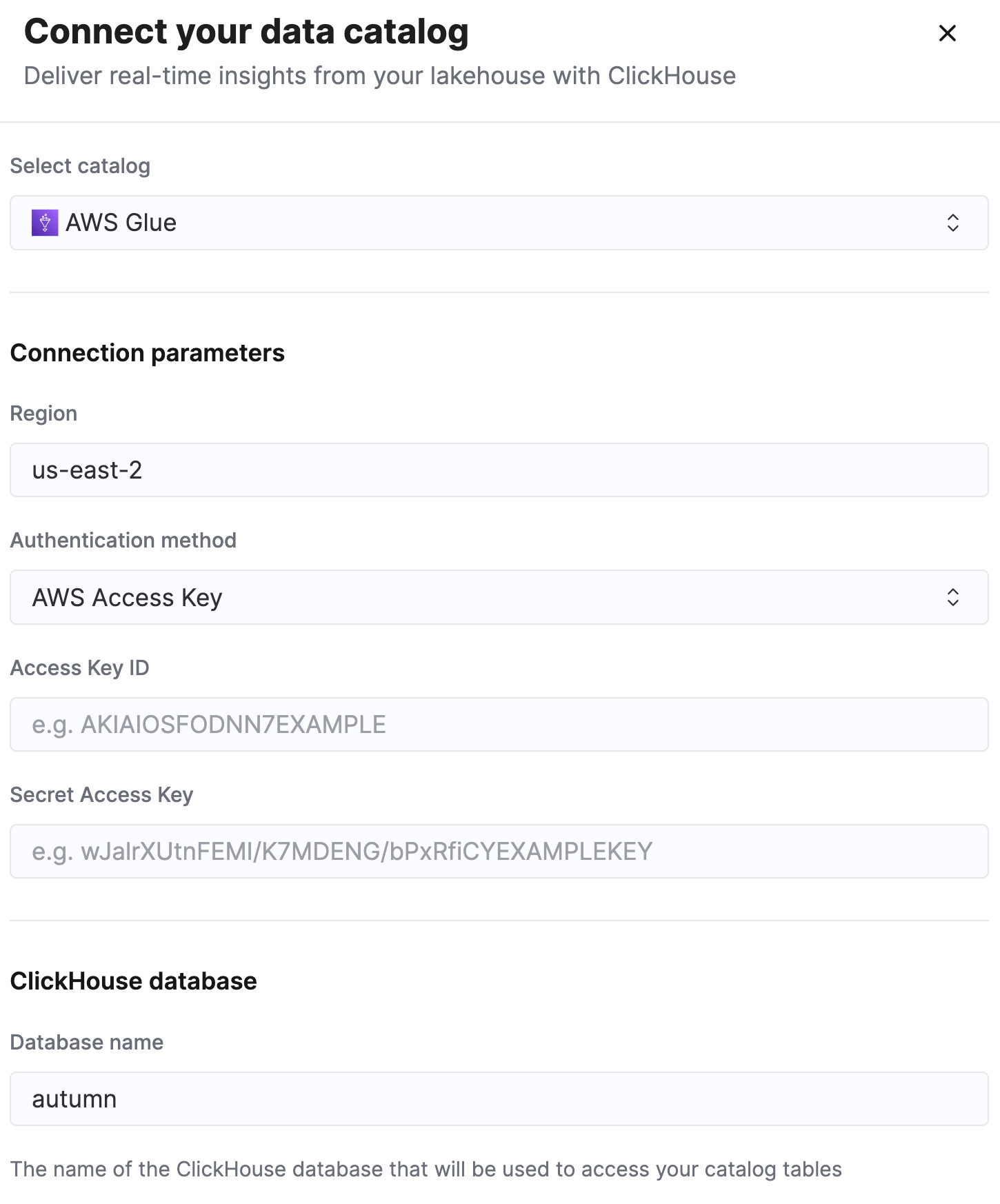 Selecting Data Lake Catalog then AWS Glue as the source type