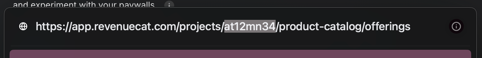 RevenueCat dashboard showing where to find your project ID
