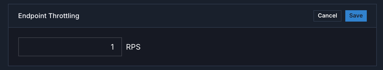 Endpoint throttling editor with an RPS input field