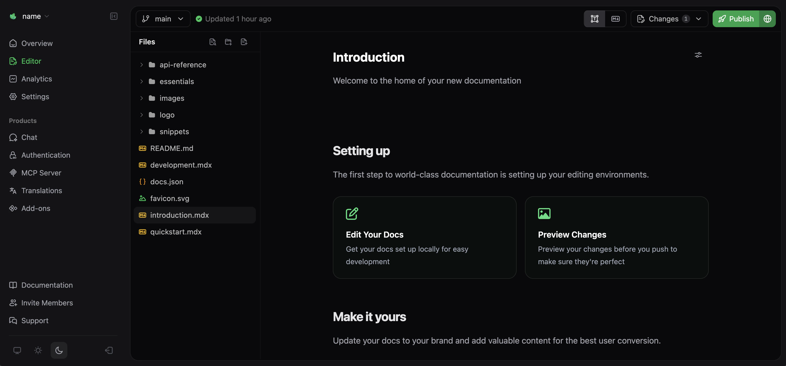 Mintlify 网页编辑器的可视化编辑模式