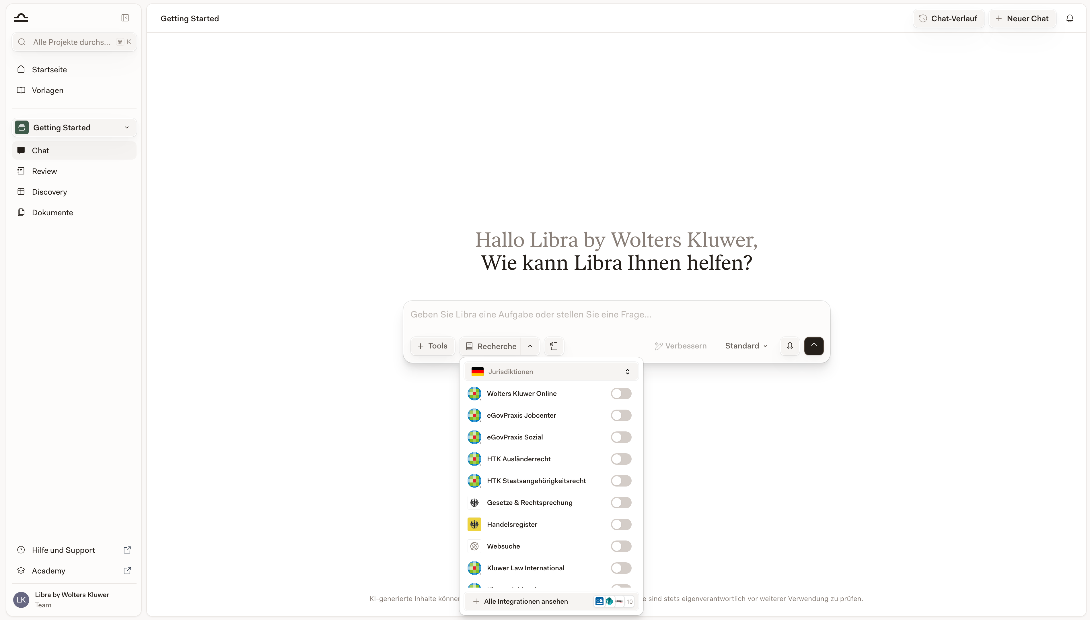 Quellenliste der Recherche mit mehreren aktivierten Datenbanken