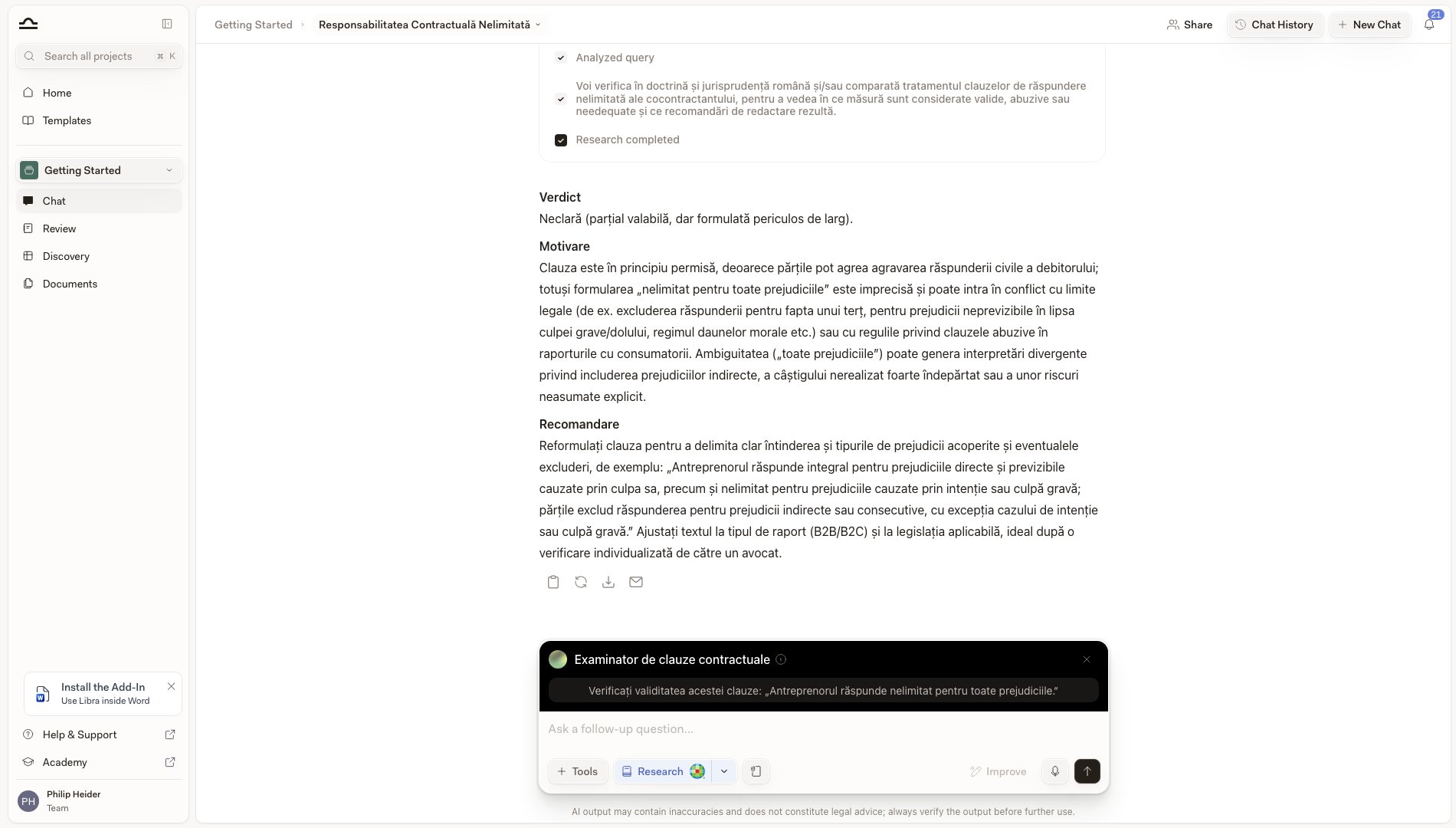 Răspuns al Assistant-ului etichetat cu numele Assistant-ului, cu Assistant-ul încă atașat casetei de compunere