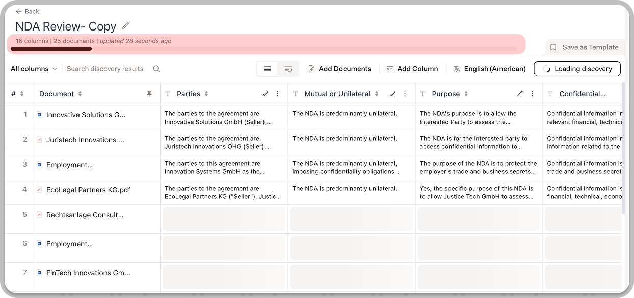 Discovery processing in the background with progress indicator