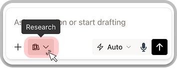 Research icon in the chat input area