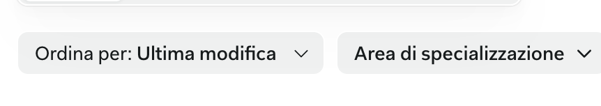 Pagina Home con i filtri Area di pratica e Tag sopra l'elenco dei progetti