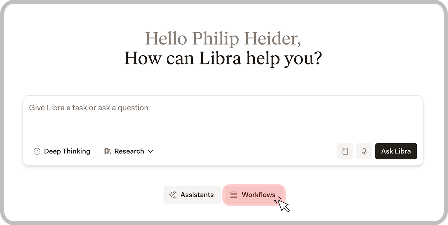 Workflows tab in the Libra navigation