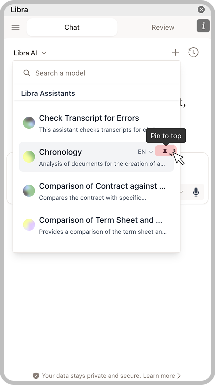 Pin to top tooltip appearing when hovering over an Assistant