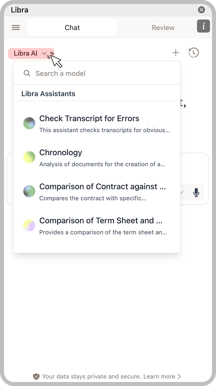 Assistant selector dropdown showing list of available Assistants