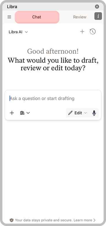 Libra Chat tab showing assistant selector and input field
