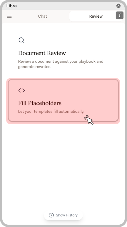 Review tab with Fill Placeholders option