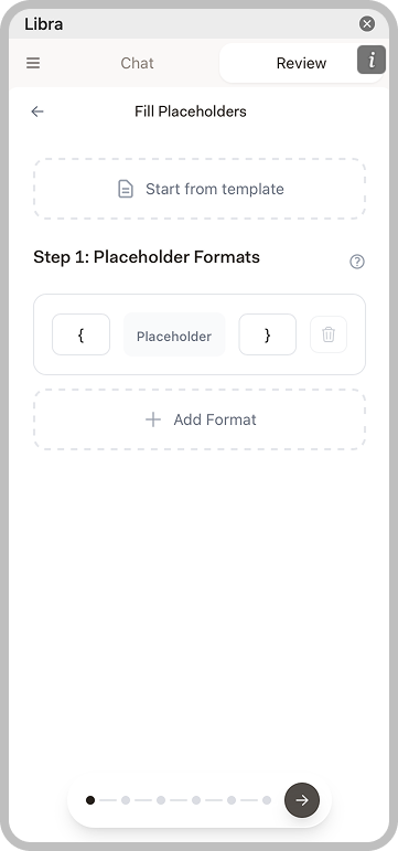 Step 1 showing placeholder format configuration