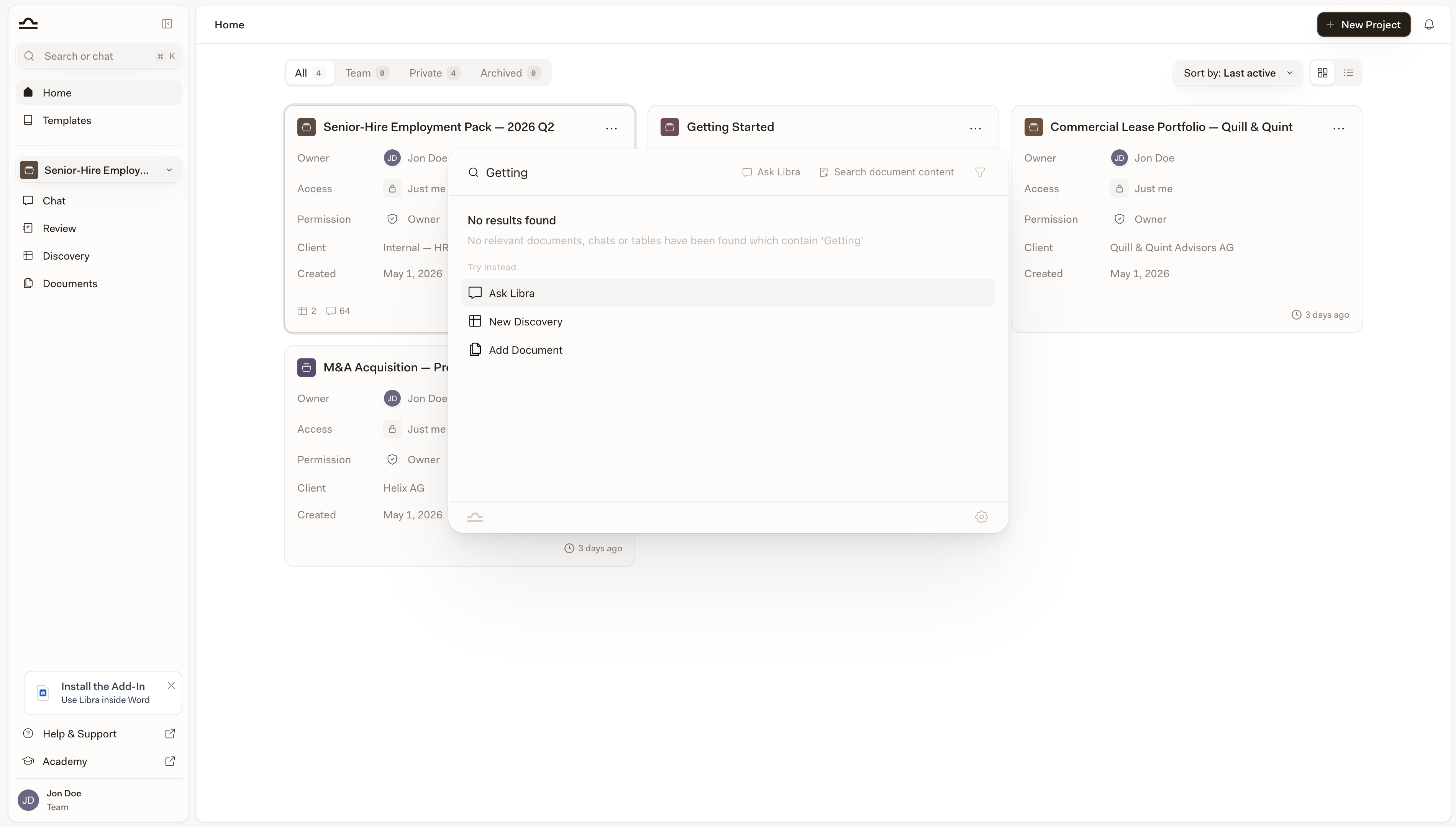 Home page with active search filtering results