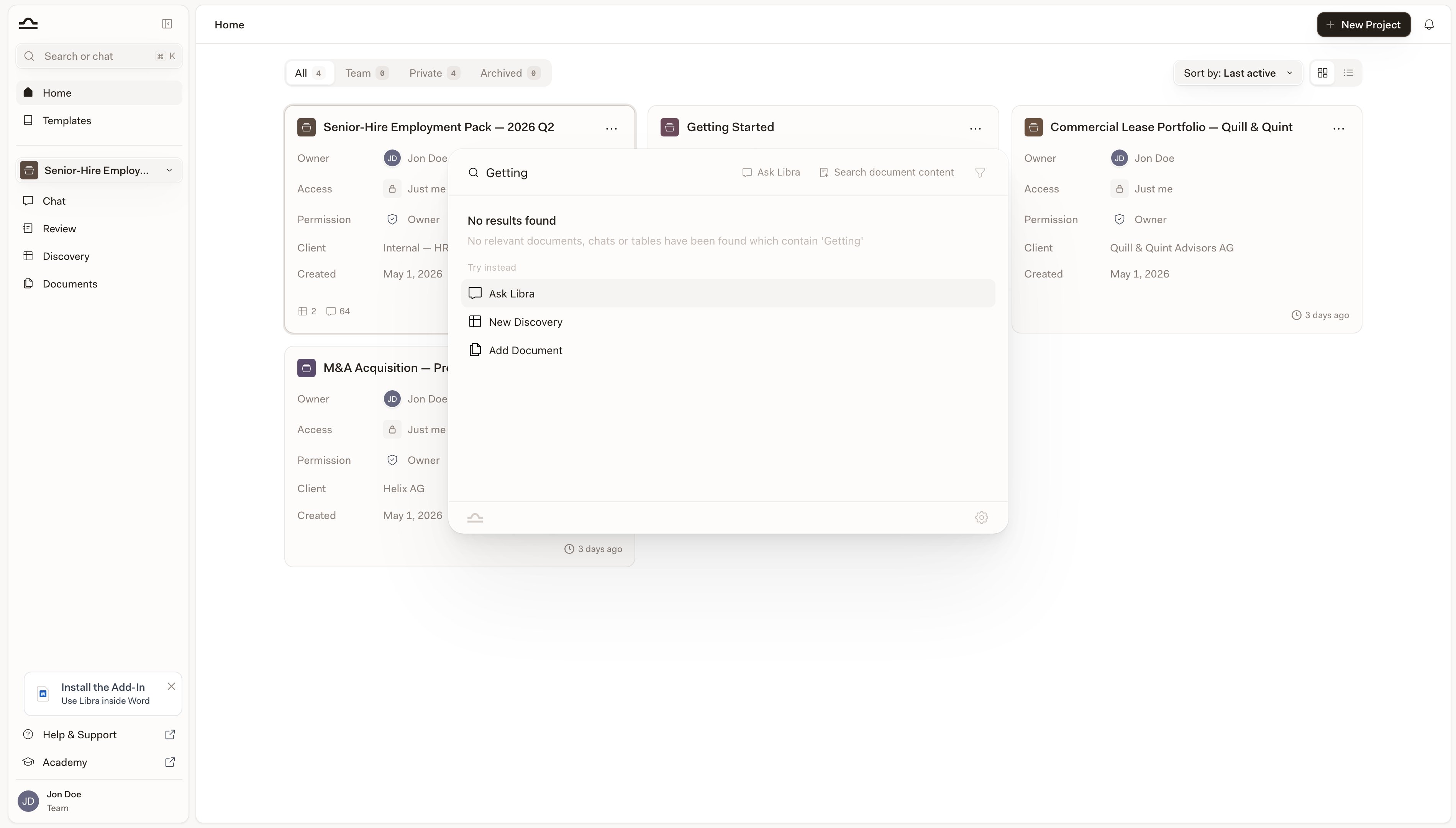 Home page with active search filtering results