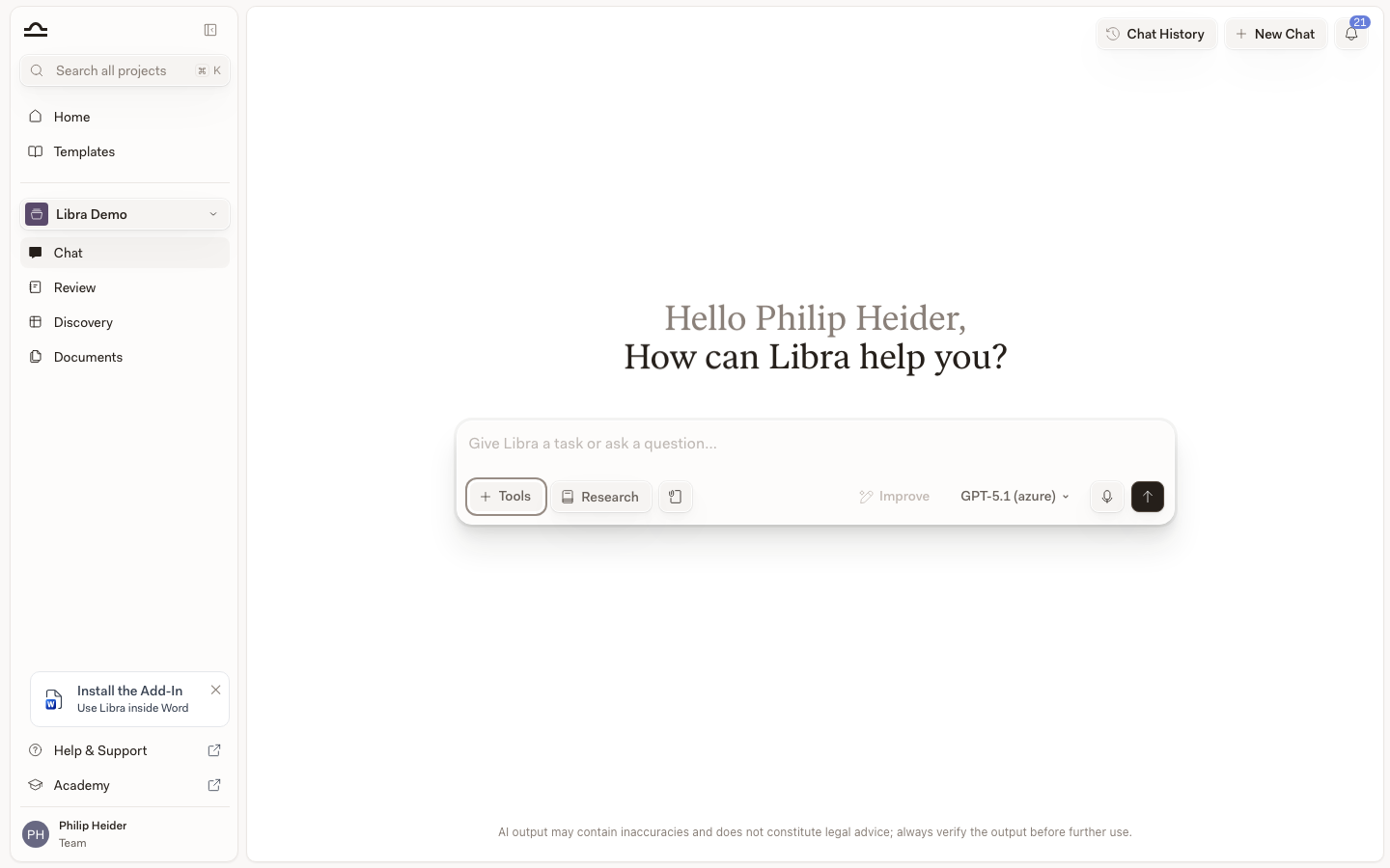 Chat composer with the Research panel open